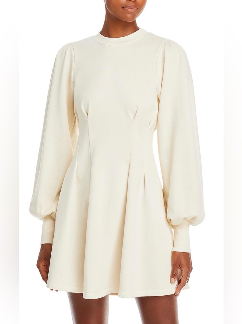 NWT En Saison Ivar Pleated Terry Cloth Mini Dress Ivory Size M $128